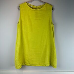 Bryn Walker Bright Yellow 100% Linen Sleeveless Mini Dress Tunic Size Medium